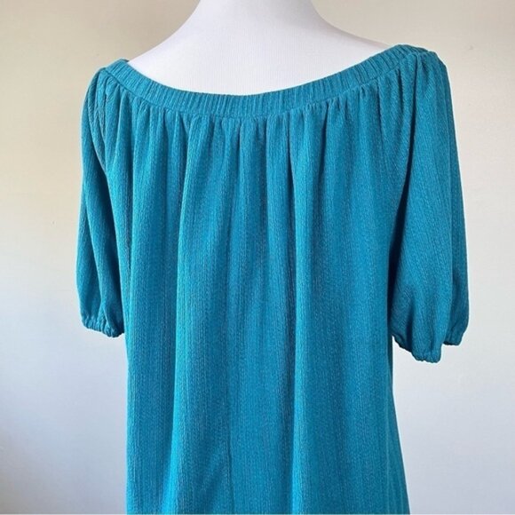Anthropologie Elodie Turquoise Puff Sleeve Off Shoulder Top Large - Picture 8 of 12
